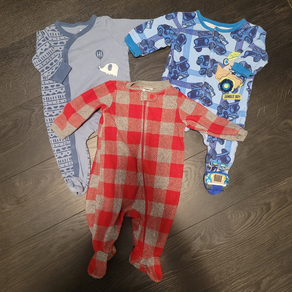 🛍Baby Boy Footed Pajamas Bundle 0–3 Months Sleeper Lot Zip Sleepers Wash Wear